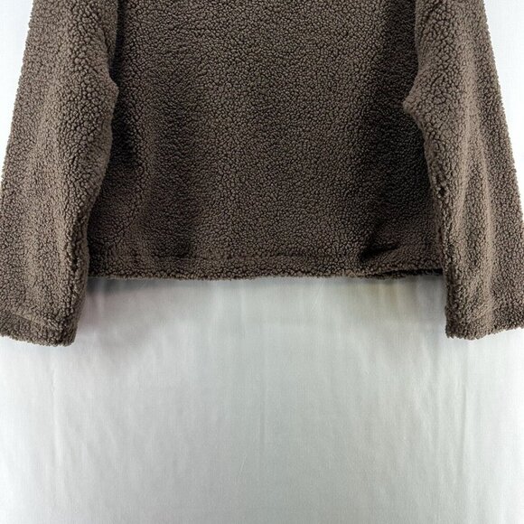 LNA Clothing Sweatshirt Womens L Faux Fur Sherpa 1/4 Zip Pullover Jumper Brown - Picture 6 of 11